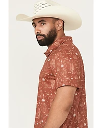 Rock & Roll Denim Men's Cactus Print Short Sleeve Button-Down Polo