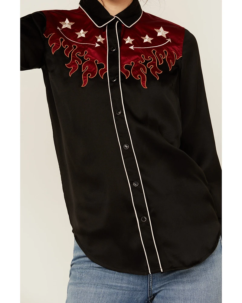 Rock & Roll Denim Women's Flames Long Sleeve Snap Western Shirt