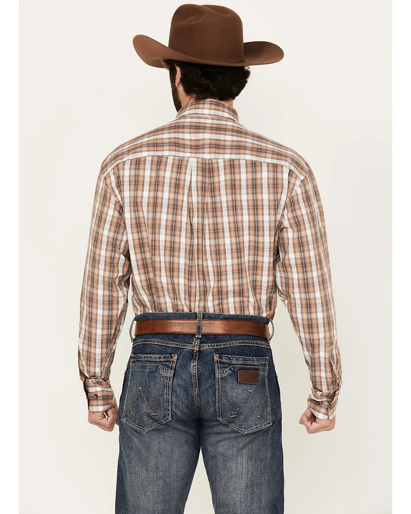 George Strait by Wrangler Men's Plaid Print Long Sleeve Button-Down Stretch Western Shirt
