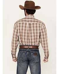 George Strait by Wrangler Men's Plaid Print Long Sleeve Button-Down Stretch Western Shirt