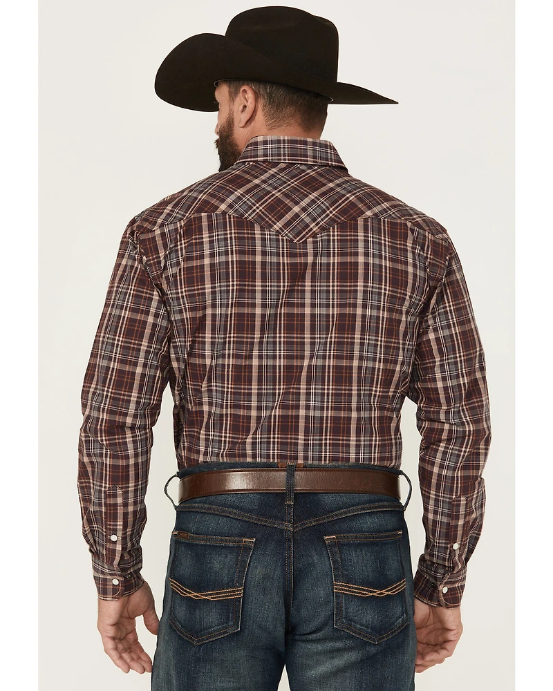 Rough Stock by Panhandle Men's Plaid Print Long Sleeve Pearl Snap Western Shirt