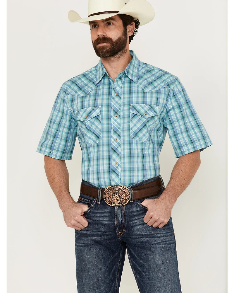 Wrangler 20X Men's Plaid Print Short Sleeve Snap Stretch Western Shirt