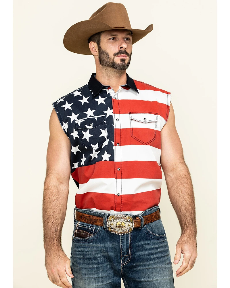 Cody James Men's American Flag Bubba Sleeveless Western Shirt