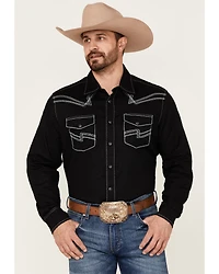 Rock 47 By Wrangler Men's Solid Embroidered Long Sleeve Snap Western Shirt