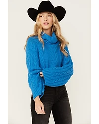 Revel Women's Turtleneck Cable Knit Cropped Sweater