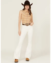Wrangler Retro Women's Plaid Print Sleeveless Snap Western Shirt