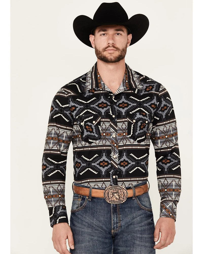 Rock & Roll Denim Men's Southwestern Print Stretch Long Sleeve Snap Western Shirt
