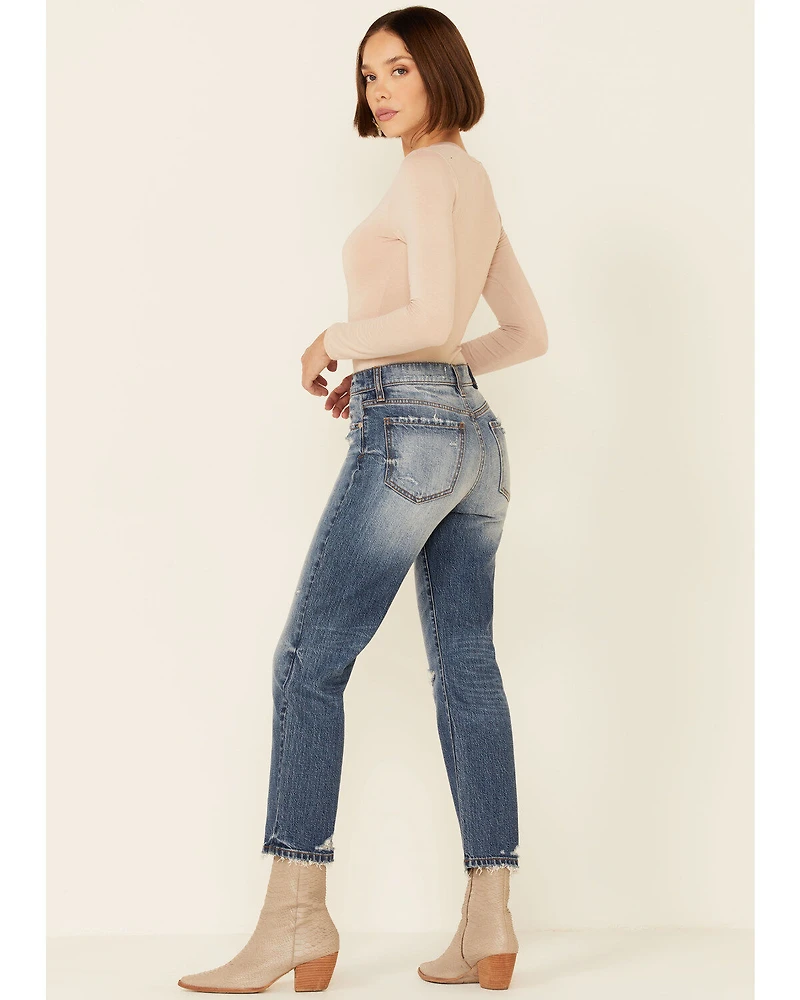 Daze Women's Medium Wash Slim Straight Leg Ankle Jeans