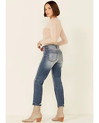 Daze Women's Medium Wash Slim Straight Leg Ankle Jeans