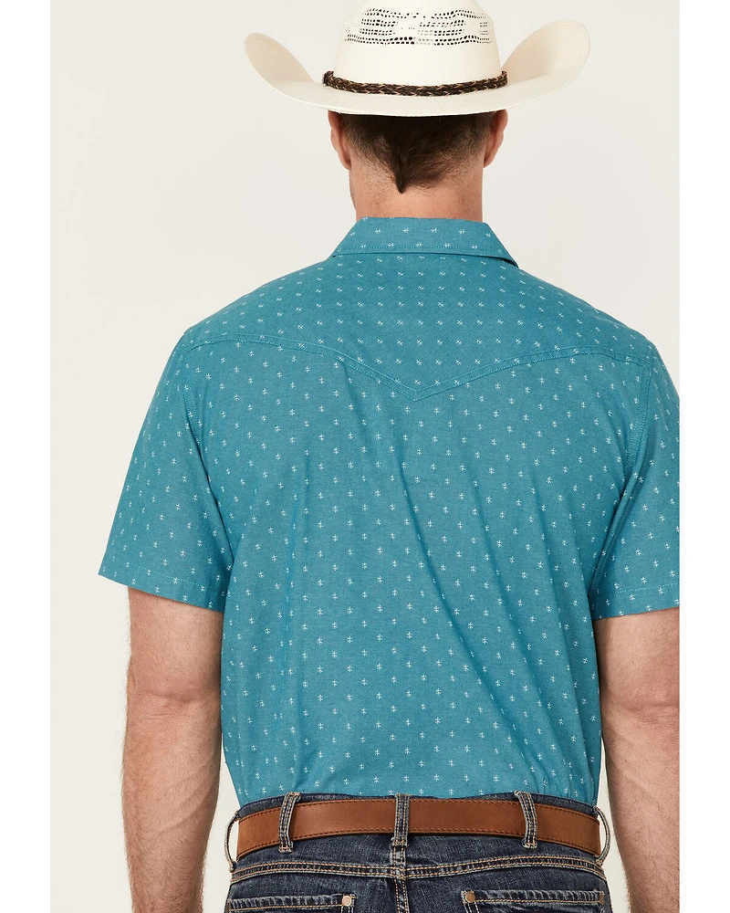 Cody James Men's Field Day Chambray Geo Print Short Sleeve Snap Western Shirt