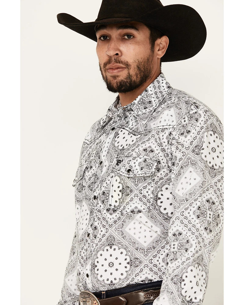Cowboy Hardware Men's Bandana Print Long Sleeve Pearl Snap Western Shirt