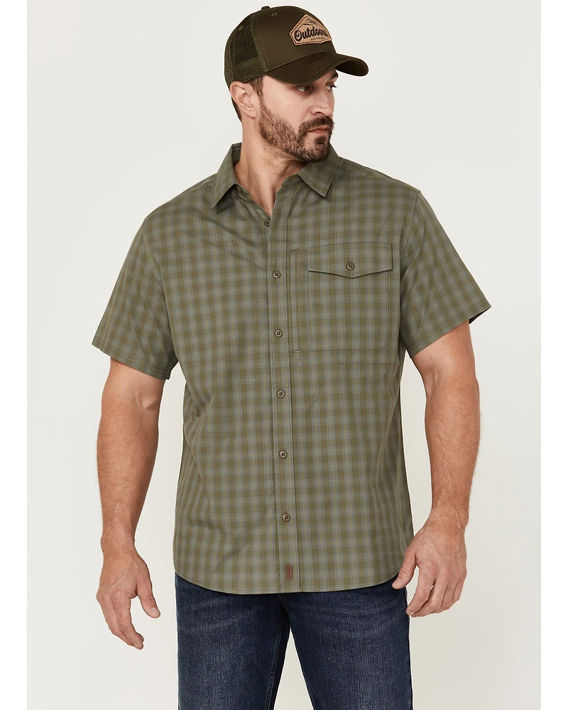 Brothers and Sons Men's Plaid Print Performance Short Sleeve Button Down Western Shirt