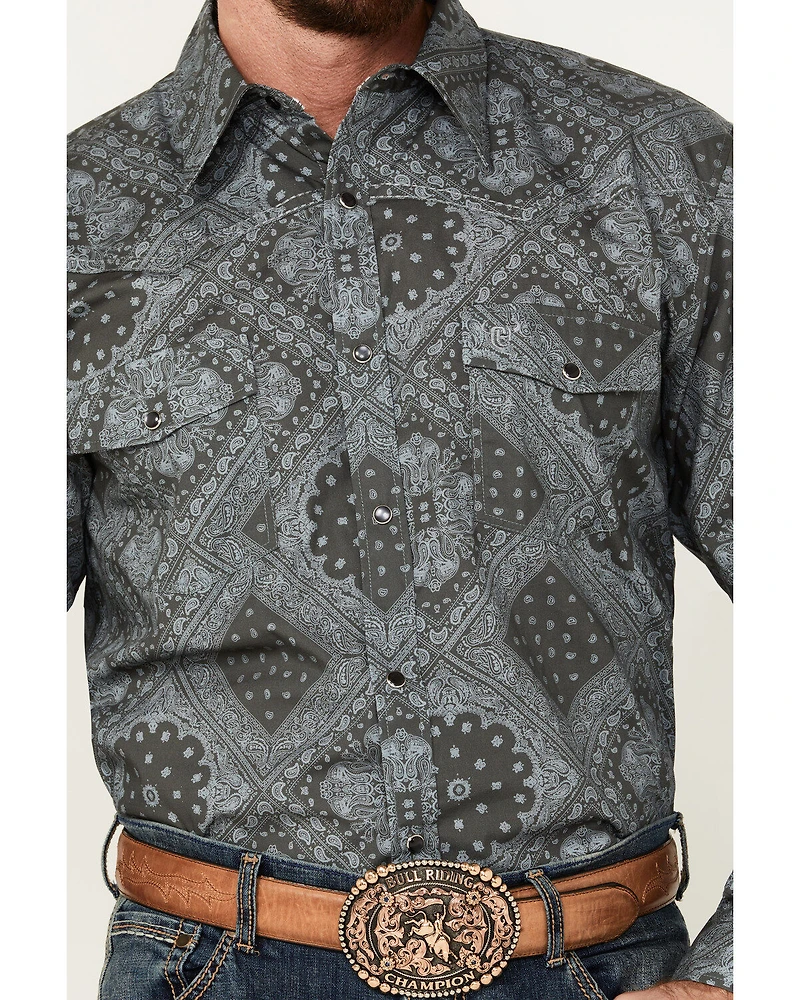 Cowboy Hardware Men's Bandana Print Long Sleeve Snap Western Shirt