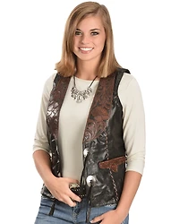 Kobler Floral Tooled Leather Vest