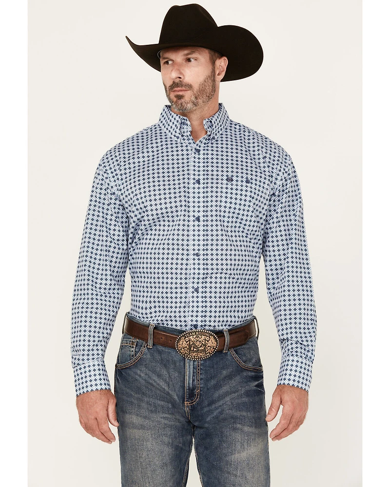 Wrangler Men's Geo Print Long Sleeve Button-Down Stretch Western Shirt