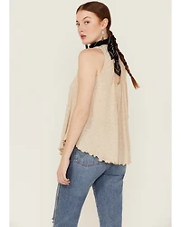 Wild Moss Women's Crochet Studded Yoke Flowy Tank Top