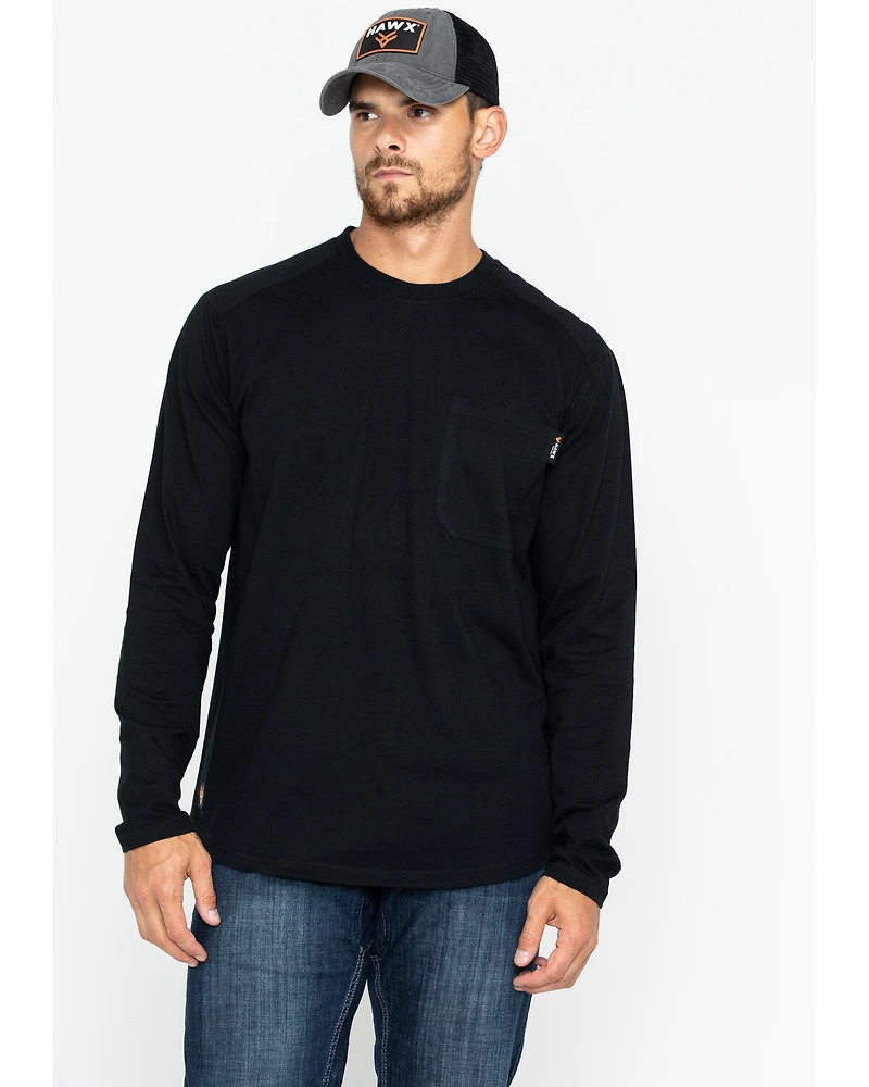 Hawx Men's Black Logo Crew Long Sleeve Work T-Shirt - Big