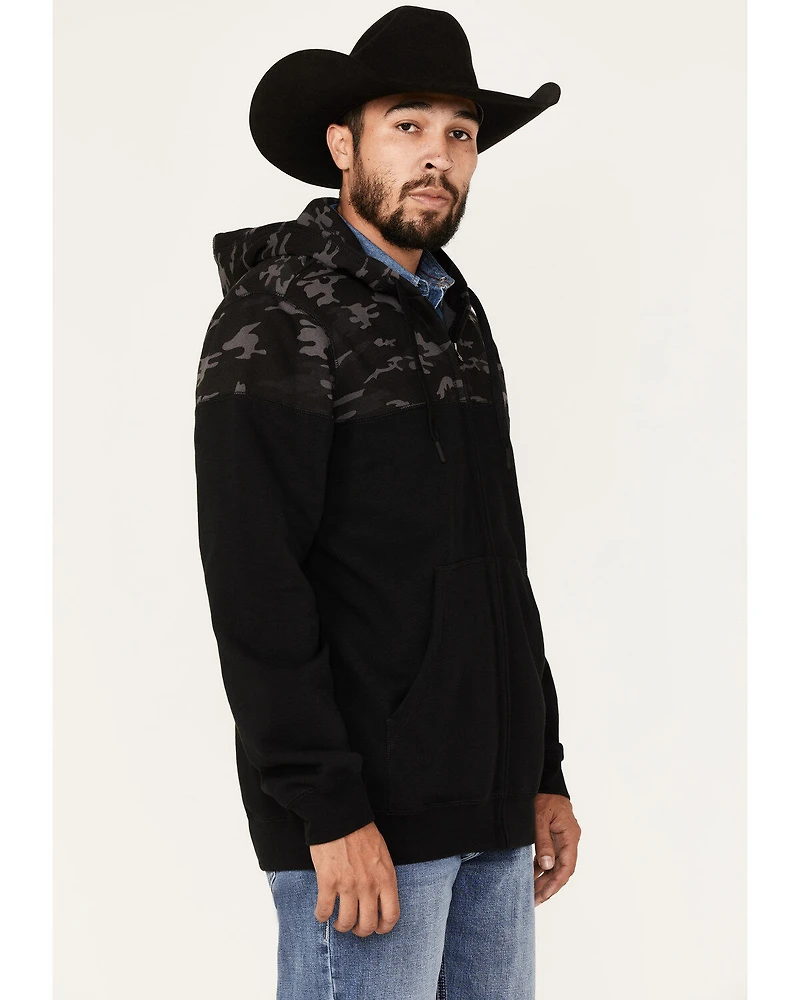 Moonshine Spirit Men's Midnight Camo Color-Blocked Zip-Front Hooded Pullover