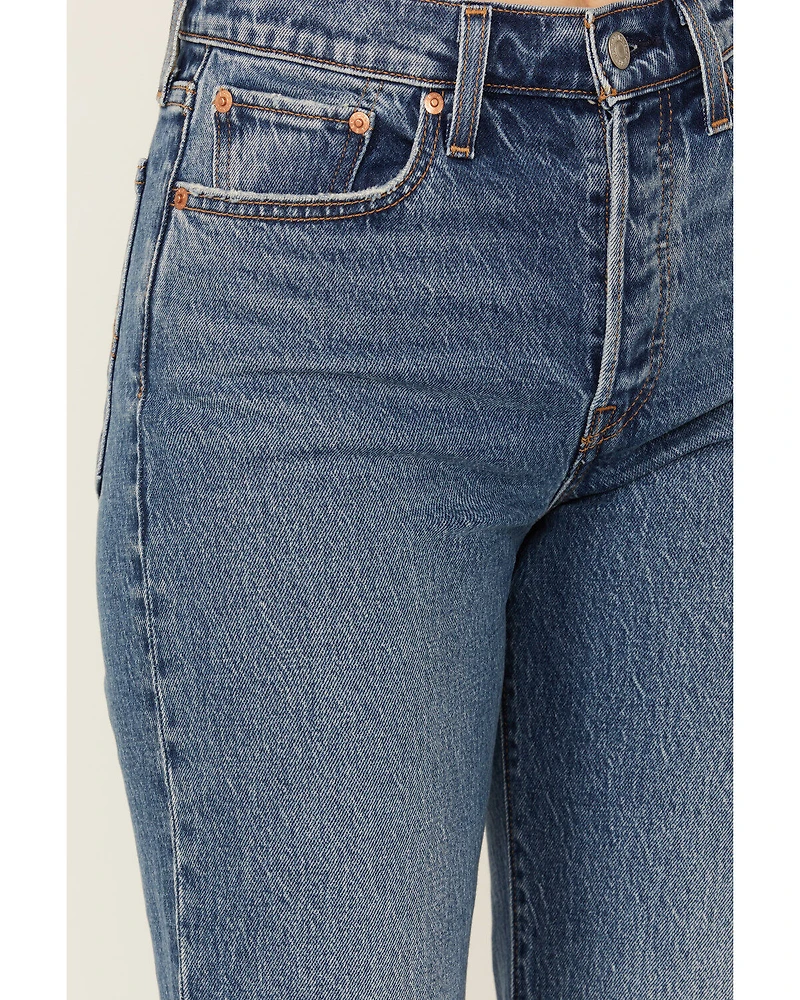 Levi's Premium Fair Point Women's Medium Wash High Rise Straight Stretch Denim Jeans