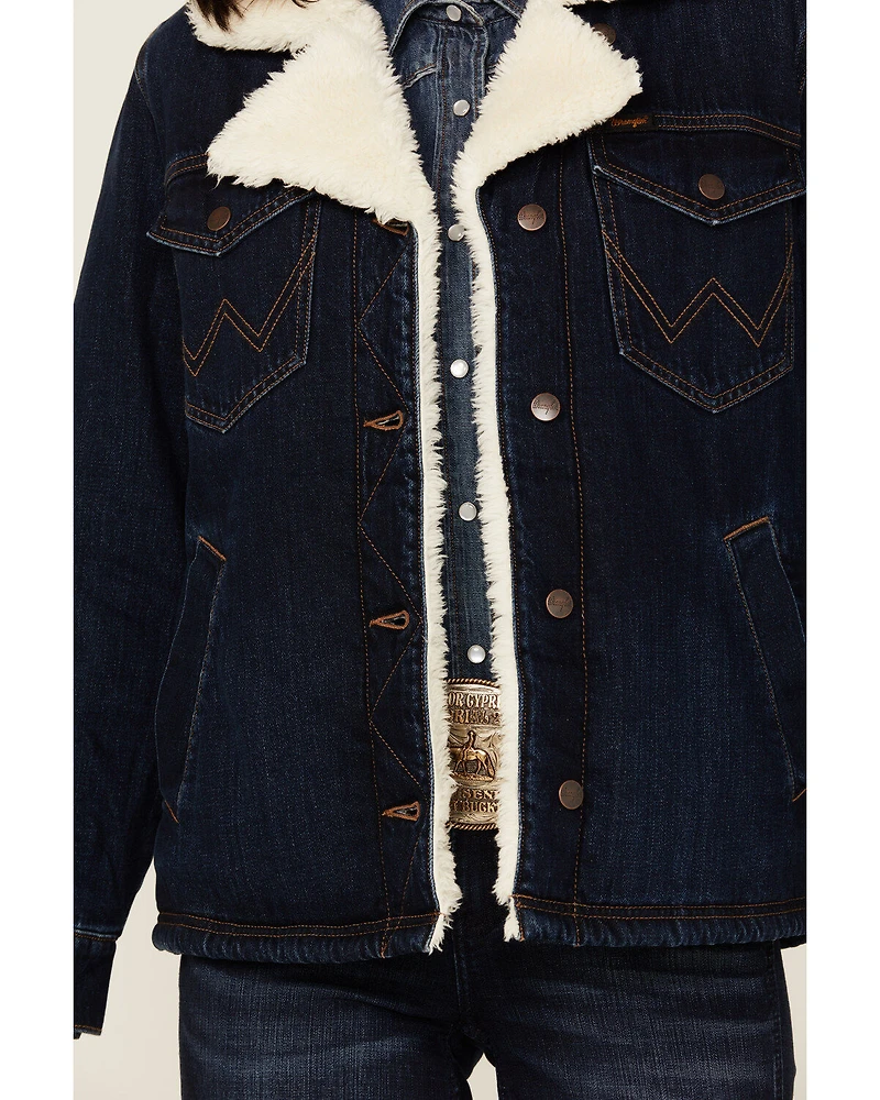 Wrangler Women's Dark Wash Sherpa Lined Denim Jacket