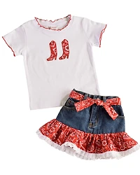 Kiddie Korral Toddler Girls' Cowgirl Boots Bandana Skirt Set - 2-6