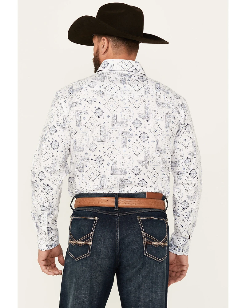 Rough Stock by Panhandle Men's Bandana Print Long Sleeve Pearl Snap Western Shirt