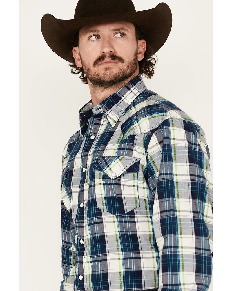 Roper Men's West Made Plaid Print Long Sleeve Snap Western Shirt