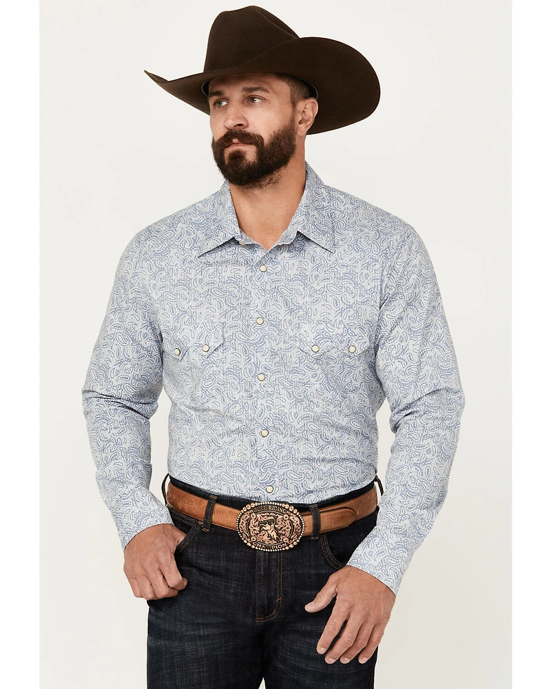 Rock & Roll Denim Men's Paisley Pinstriped Print Long Sleeve Snap Stretch Western Shirt
