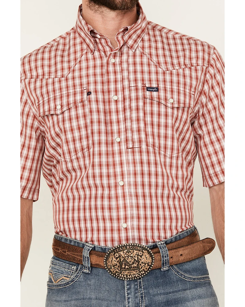 Wrangler Men's Plaid Print Short Sleeve Snap Performance Western Shirt