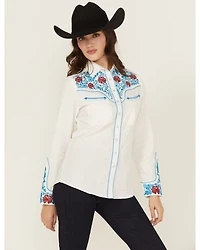 Rodeo Clothing Women's Floral Embroidered Long Sleeve Snap Stretch Western Shirt