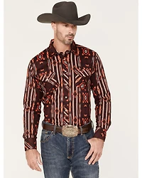 Rock & Roll Denim Men's Southwestern Stripe Stretch Long Sleeve Pearl Snap Shirt