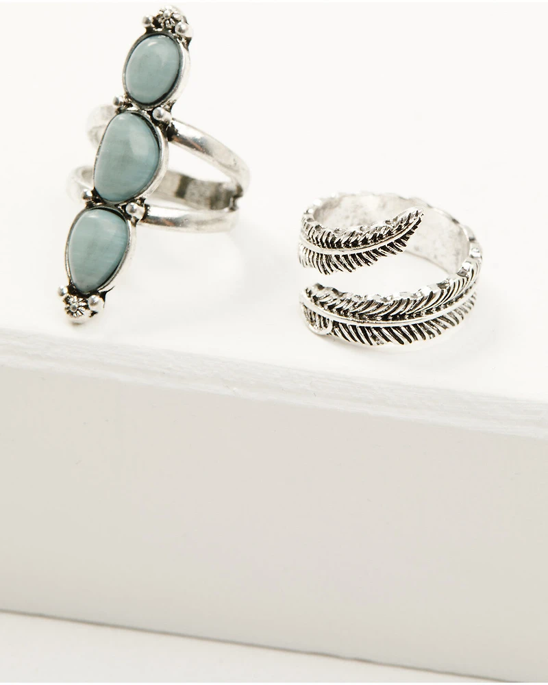 Shyanne Women's Juniper Sky Squash Blossom Ring Set - 5 Piece