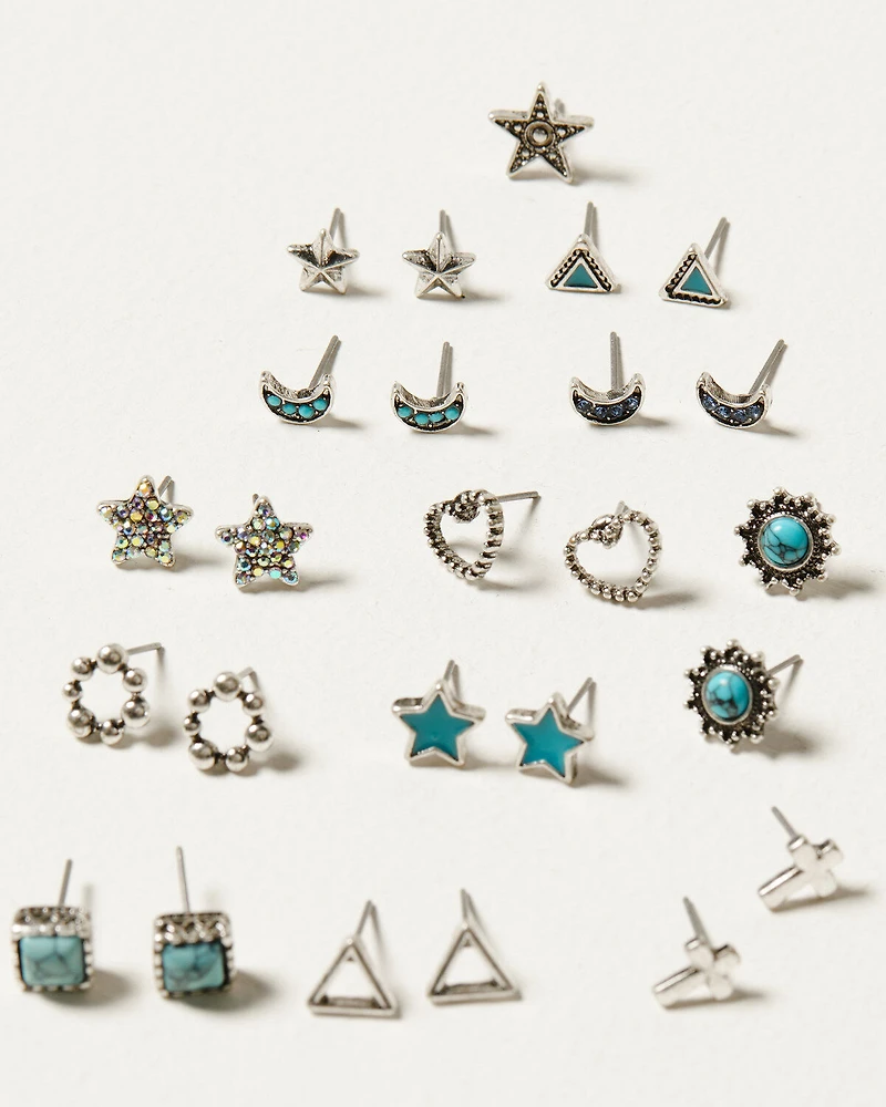 Shyanne Women's Cross Moon Star Multi Earring Set - 14 Piece