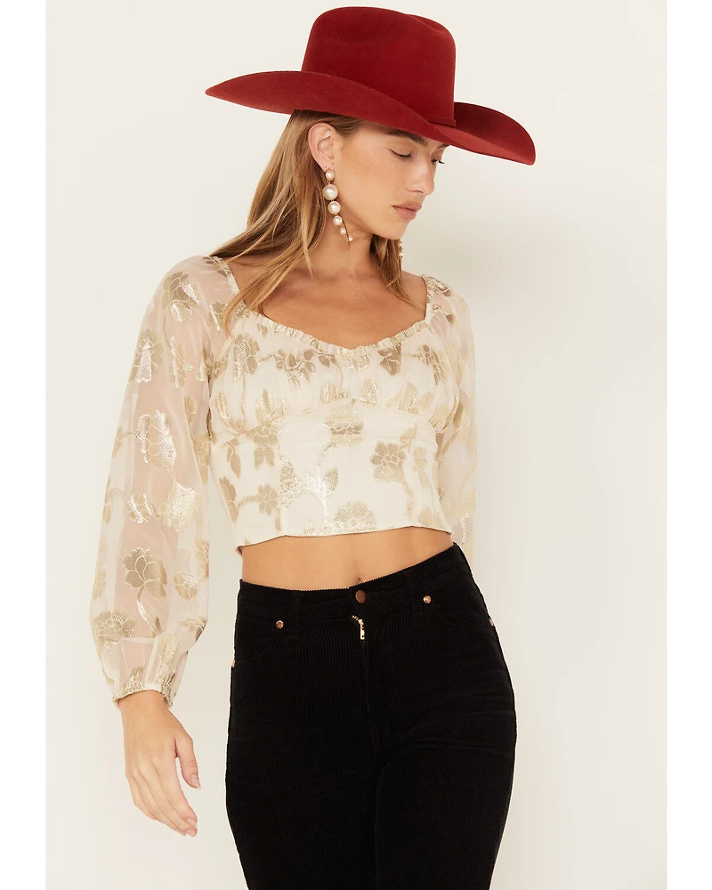 Sadie & Sage Women's Cham Afterglow Metallic Floral Print Crop Top