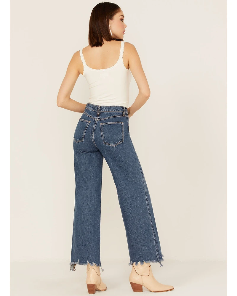 Free People Women's Straight Up Baggy Medium Wash High Rise Jeans