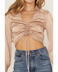 Lush Women's Satin Cinch Front Blouse