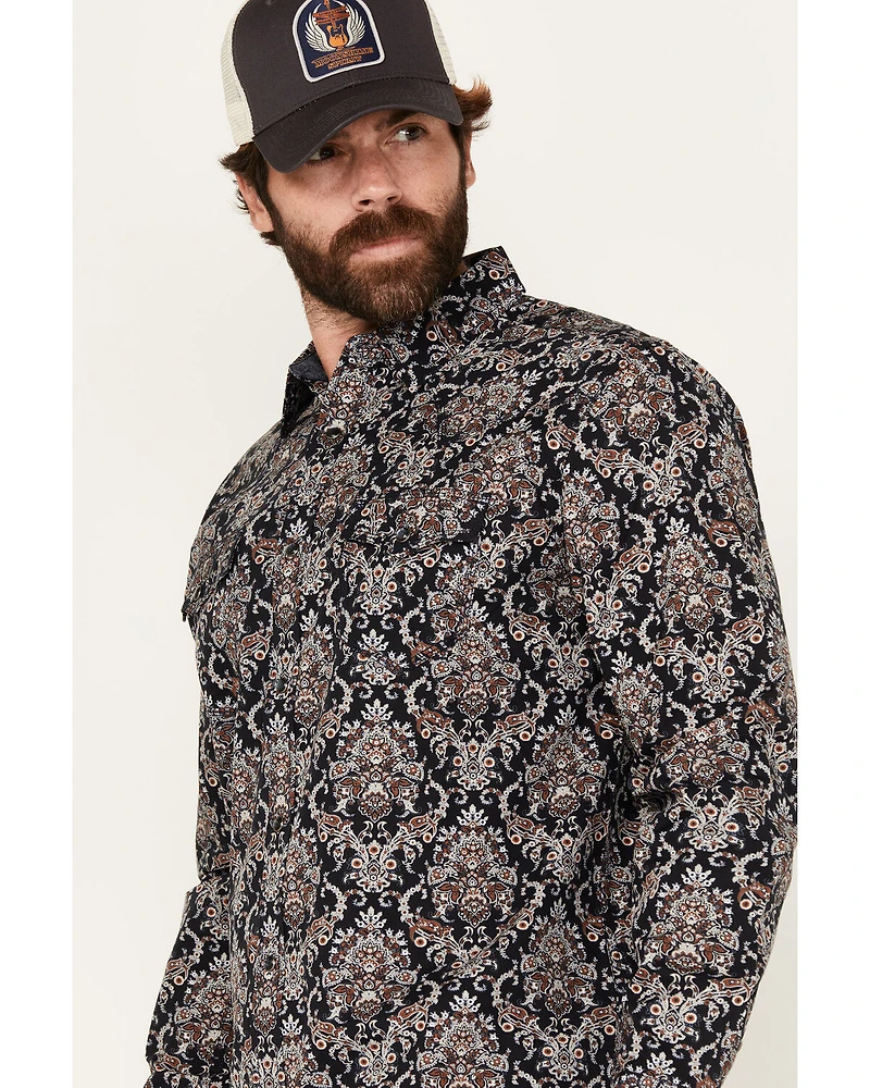 Moonshine Spirit Men's Cancion Wallpaper Floral Print Long Sleeve Pearl Snap Western Shirt