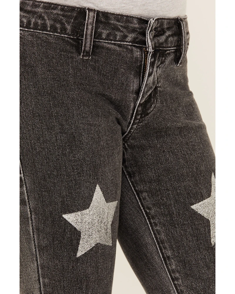 Rock & Roll Denim Girls' Glitter Star Print Flare Stretch Jeans