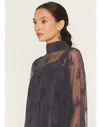 By Together Women's Mock Neck Lace Long Sleeve Top