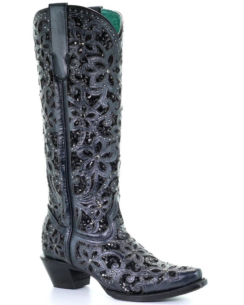 Corral Women's Floral Inlay Western Boots - Snip Toe