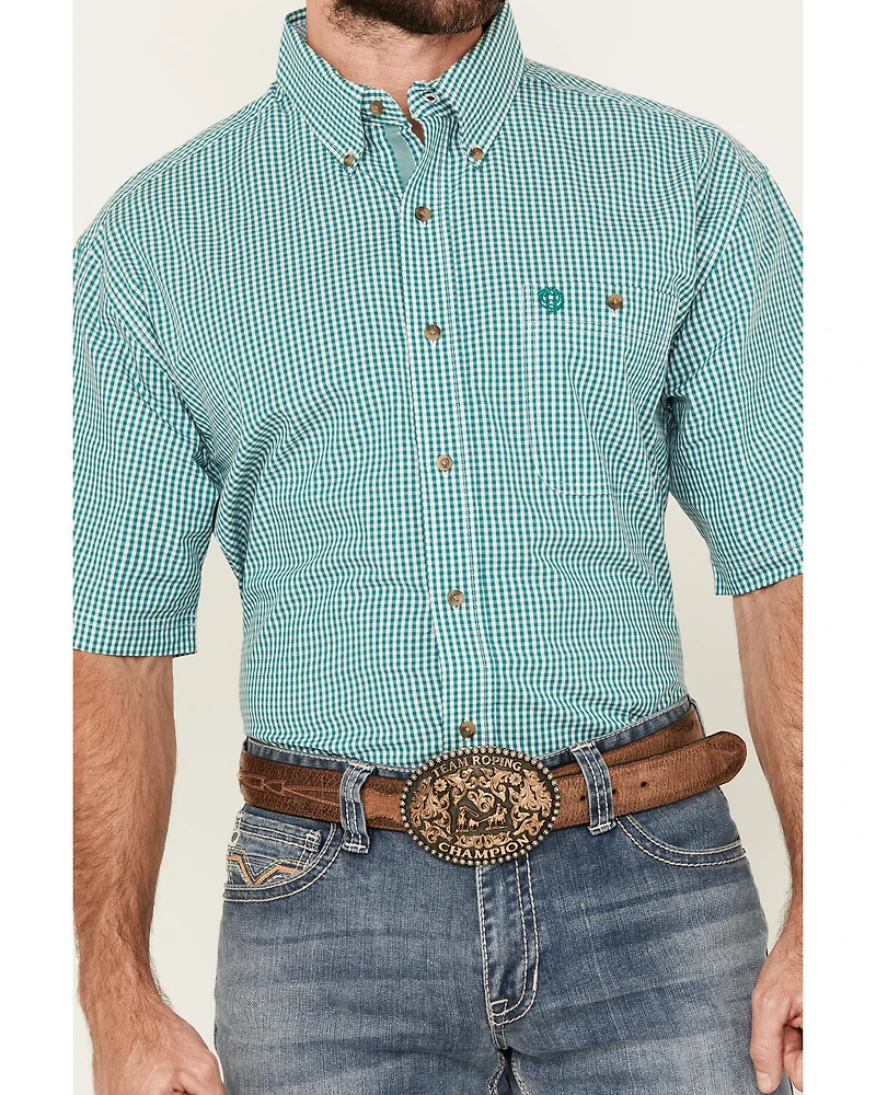 George Strait by Wrangler Men's Checkered Print Short Sleeve Button-Down Stretch Western Shirt