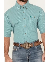 George Strait by Wrangler Men's Checkered Print Short Sleeve Button-Down Stretch Western Shirt