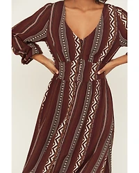 Wrangler Retro Women's Southwestern Striped Print Long Sleeve Button-Down Maxi Dress