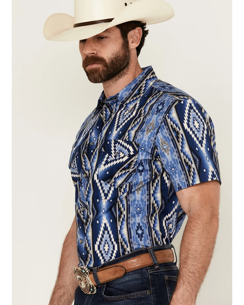 Rock & Roll Denim Men's Southwestern Print Short Sleeve Snap Stretch Western Shirt