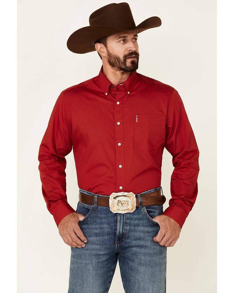 Cinch Men's Modern Fit Solid Red Long Sleeve Button-Down Western Shirt