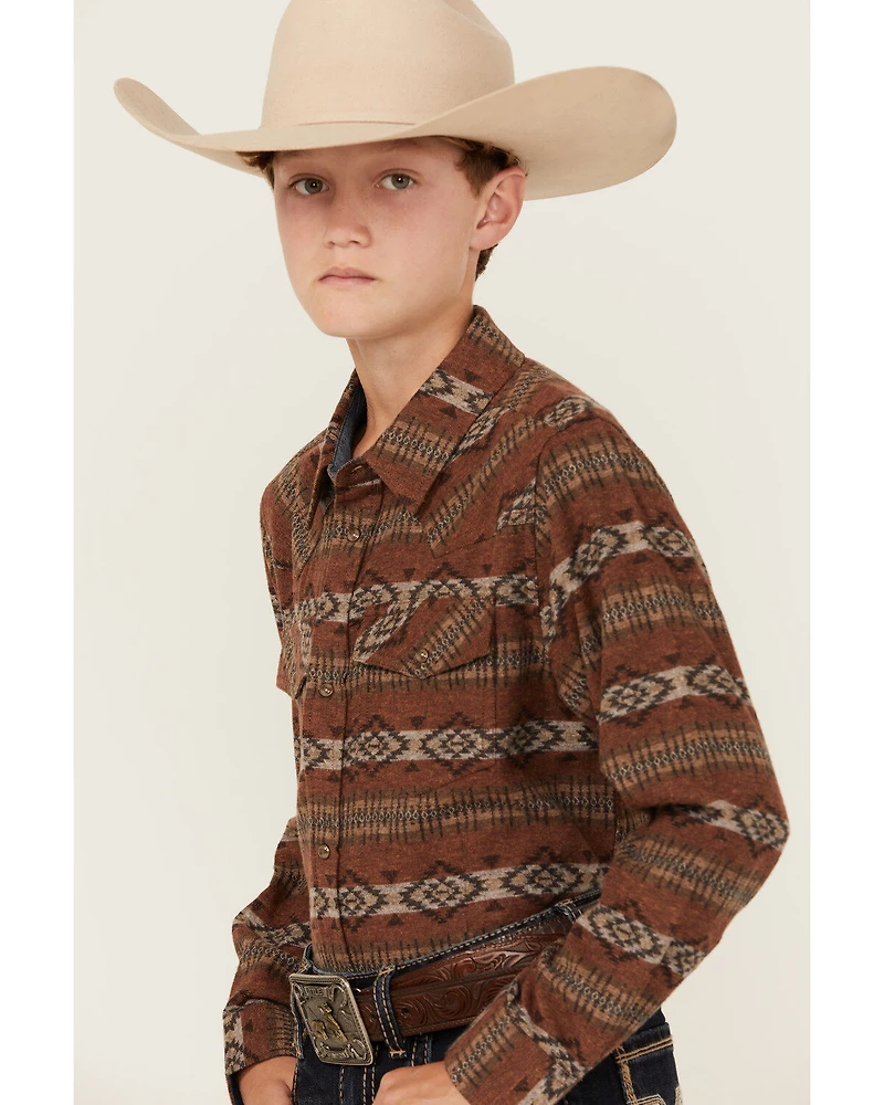 Cody James Boys' Resource Southwestern Print Long Sleeve Snap Flannel Shirt