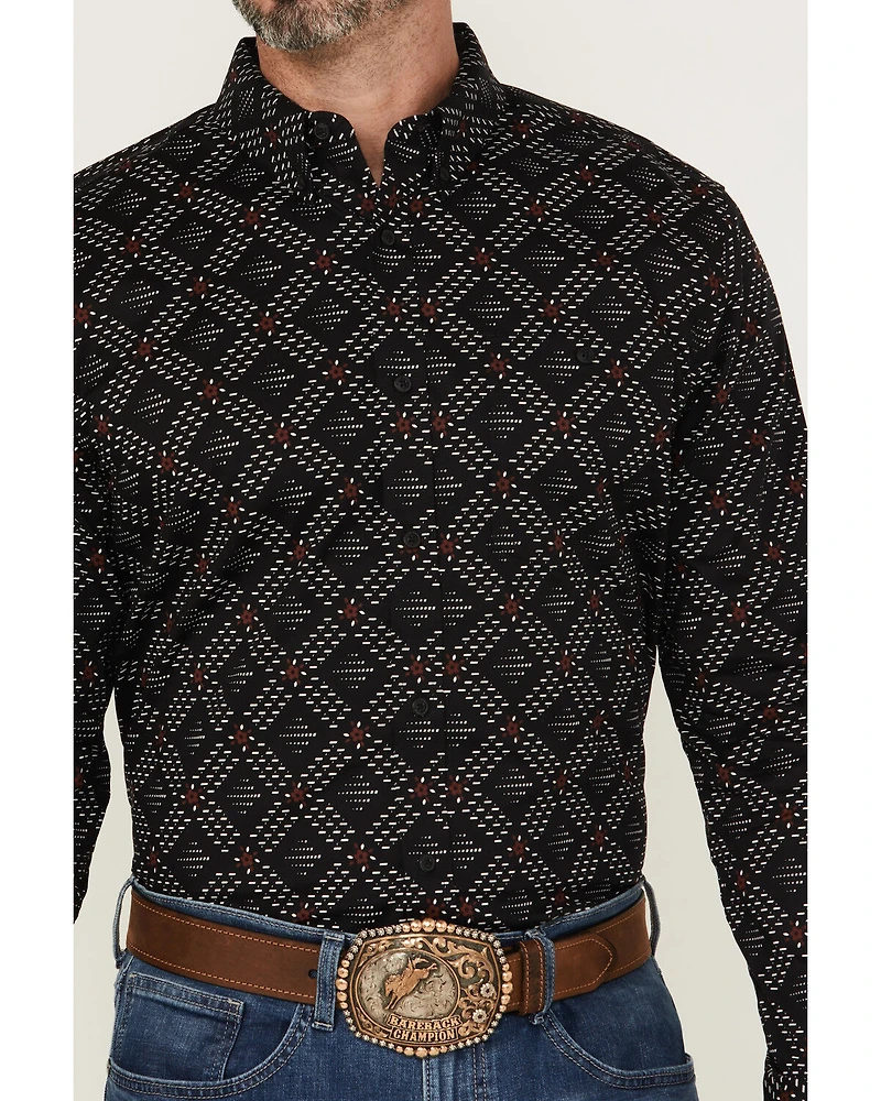 RANK 45® Men's Stampede Diamond Geo Print Long Sleeve Button-Down Stretch Western Shirt