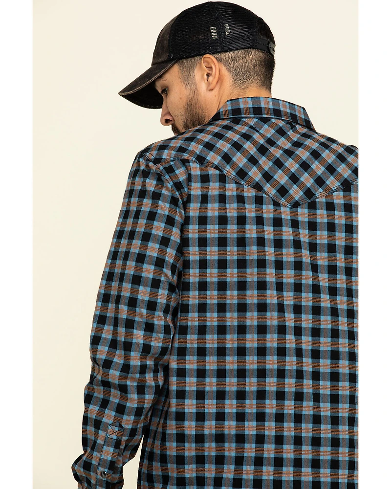 Moonshine Spirit Men's Train Track Check Plaid Print Long Sleeve Western Shirt