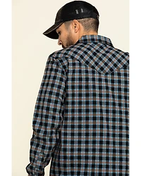 Moonshine Spirit Men's Train Track Check Plaid Print Long Sleeve Western Shirt
