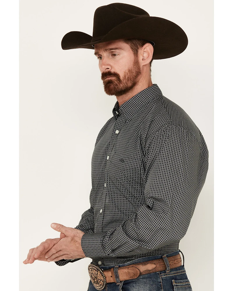 Resistol Men's Troy Geo Print Long Sleeve Button-Down Western Shirt